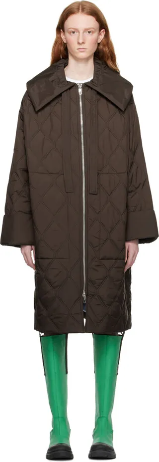 GANNI Brown Quilted Coat