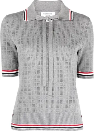 Bow-Detailing Pointelle Polo Top