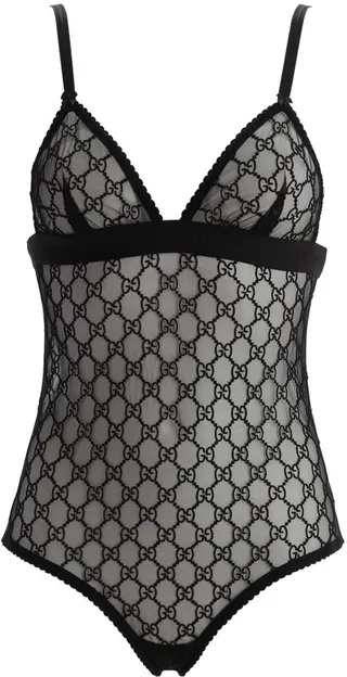 Gg Embroidered Sheer Tulle Bodysuit