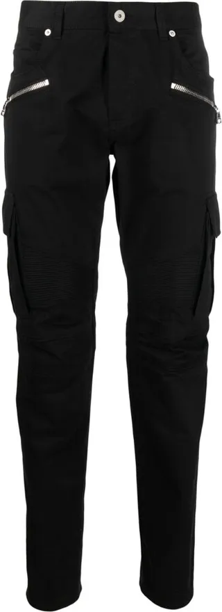 Black Tapered-Leg Cotton Cargo Trousers