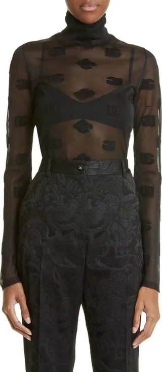 DG Logo Sheer Mesh Turtleneck Top