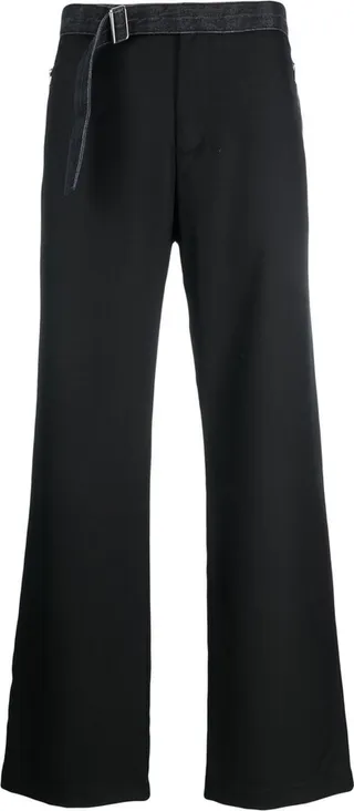 Belted-Waist Straight-Leg Trousers