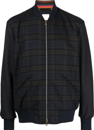 Check-Pattern Bomber Jacket