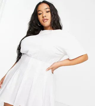 ASOS DESIGN Curve mini tennis skirt t-shirt dress in white