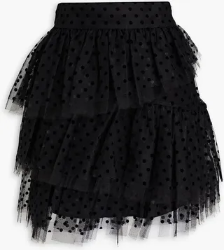 Tiered flocked tulle mini skirt