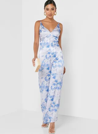 Printed Strappy Wide Leg Jumpsuit