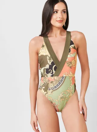 Printed Swimsuit With Cross Back
