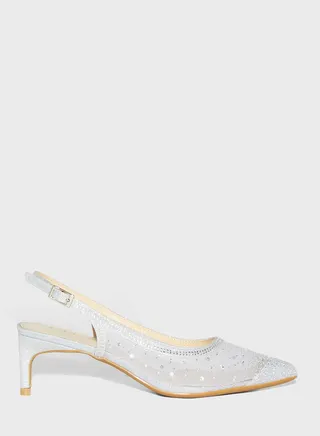 Diamante Detail Mesh Pointed Slingback Pump