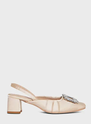 Silk Embellished Heeled Mule