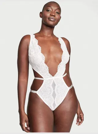 Shine Strap Plunge Lace Teddy