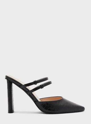 Double Strap Croc Effect Slip On Pump
