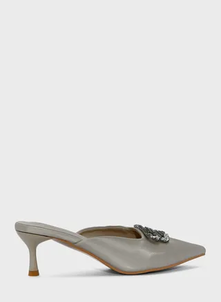 Silk Embellished Heeled Mule
