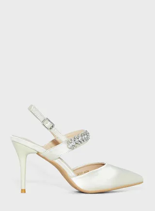 Jewelled Strap Satin Pointed Pump