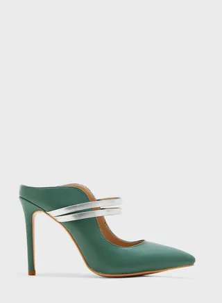 Double Strap Curved Edge Slip-On Pointed Pump