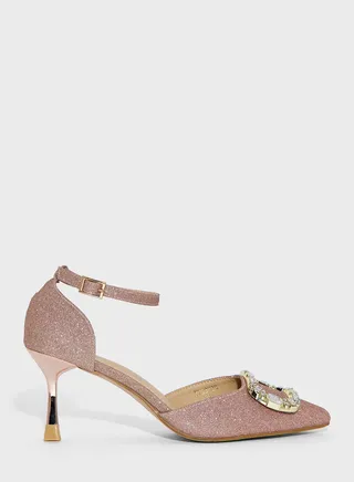 Pointed-Toe Pumps With Crystal Buckle
