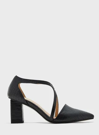 Croc Effect Cross Over Strap Pointed Pump