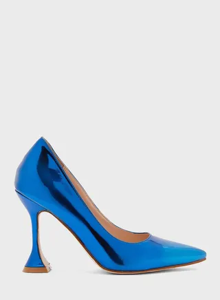 Metallic Flared Heel Pointed Pump