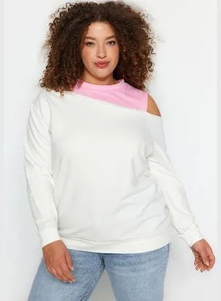 Ecru Plus Size Sweatshirt TBBAW23AO00020