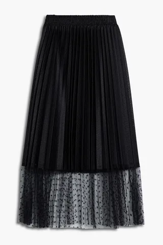 Point d'esprit-paneled perforated jersey midi skirt
