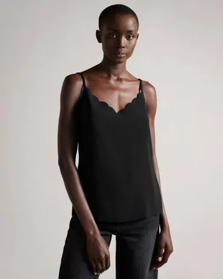 Scallop Neckline Cami Top in Black