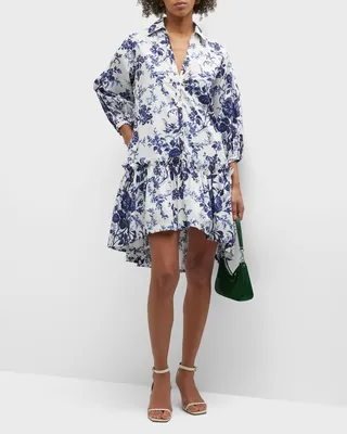 Silvia Floral Drop-Waist Mini Shirtdress