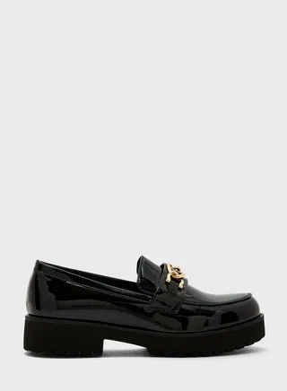 Patent Chunky Loafers With Chain Detail