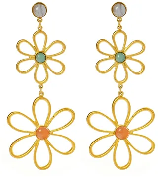 Hippie Flower & Bead Drop Earrings