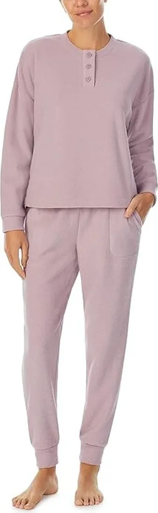 Sanctuary Long Sleeve Cropped Henley Joggers PJ Set (Sea Fog) Women's Pajama Sets
