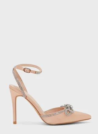 Satin Diamante Bow And Trim Pointed Pump