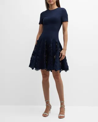 Water Lily Short Dress with Guipure Inset Detail