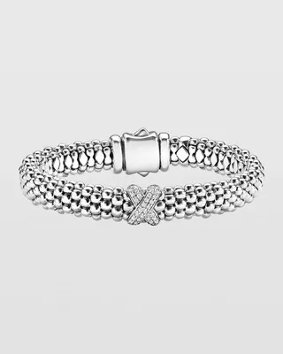 Silver Caviar Bracelet with Diamond X
