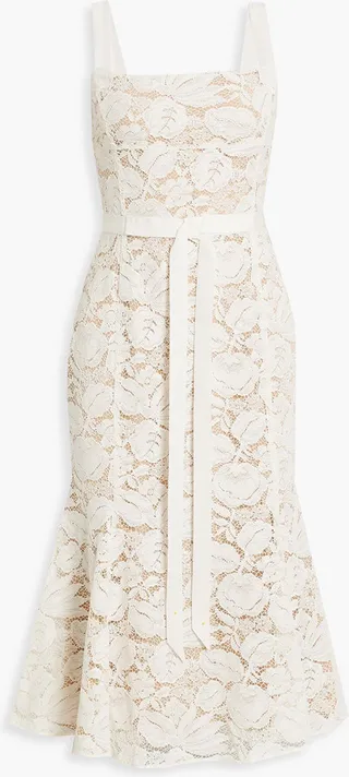 Cotton-blend corded lace midi dress