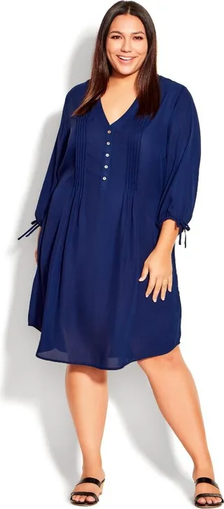 EVANS | Women's Plus Size Woven Plain Shirt Dress - navy - 14W
