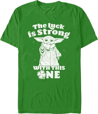 Men's Star Wars: The Mandalorian Grogu St. Patrick's Day Stars Luck is Strong with this One T-Shirt - Kelly Green - Medium