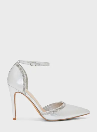 Metallic Diamante Trim Pointed Pump