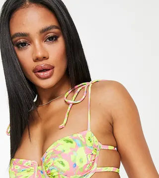 ASYOU underwired ruched bikini top in abstract floral print