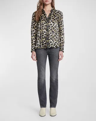 Leopard Button-Front Silk Shirt