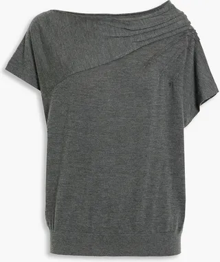 Pintucked bead-embellished cashmere and silk-blend top