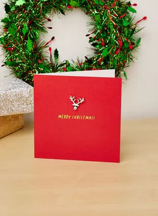 Xmas Reindeer With Pin Greeting Card