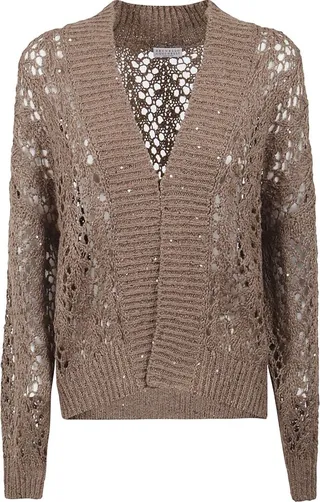 Brunello Cucinelli V-Neck Open Knit Cardigan