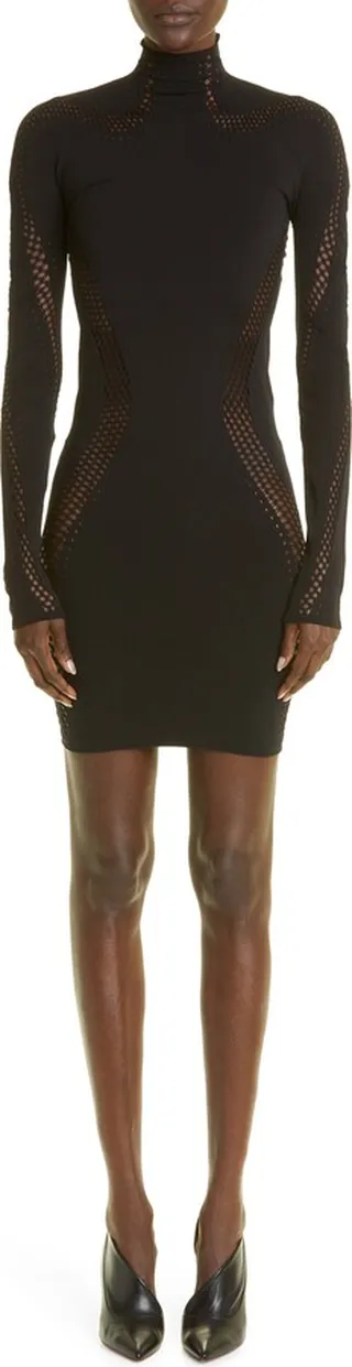 Mesh Panel Long Sleeve Body-Con Minidress