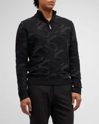 Men's Wool-Cashmere Jacquard Quarter-Zip Sweater