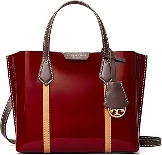Tory Burch Perry Patent Small Triple-Compartment Tote (Royal Burgundy) Handbags