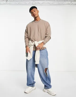 ASOS DESIGN long sleeve oversized T-shirt in light brown