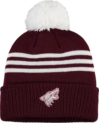 Men's Garnet Arizona Coyotes Three-Stripe Cuffed Knit Hat with Pom