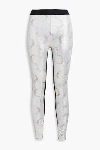 Metallic floral-print stretch-jersey leggings