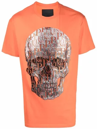 beaded logo-skull T-shirt