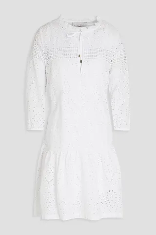 Gathered broderie anglaise cotton mini dress