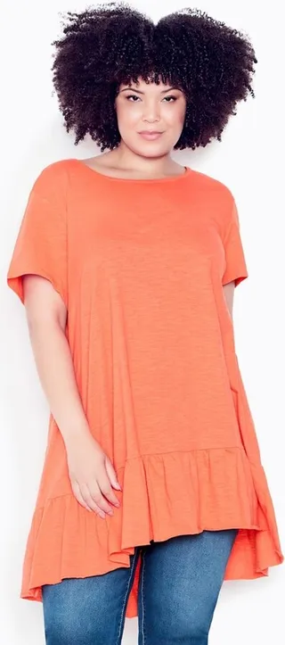 AVENUE | Women's Plus Size Perla Frill Tunic Dress - hot coral - 14W