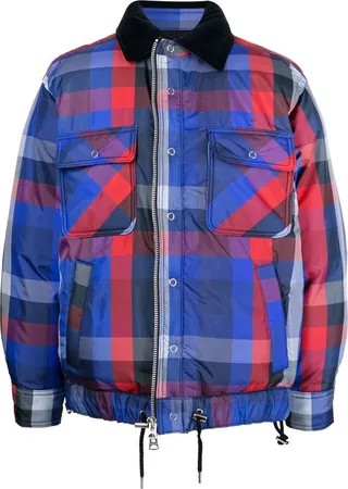 Check-Pattern Zip-Up Bomber Jacket